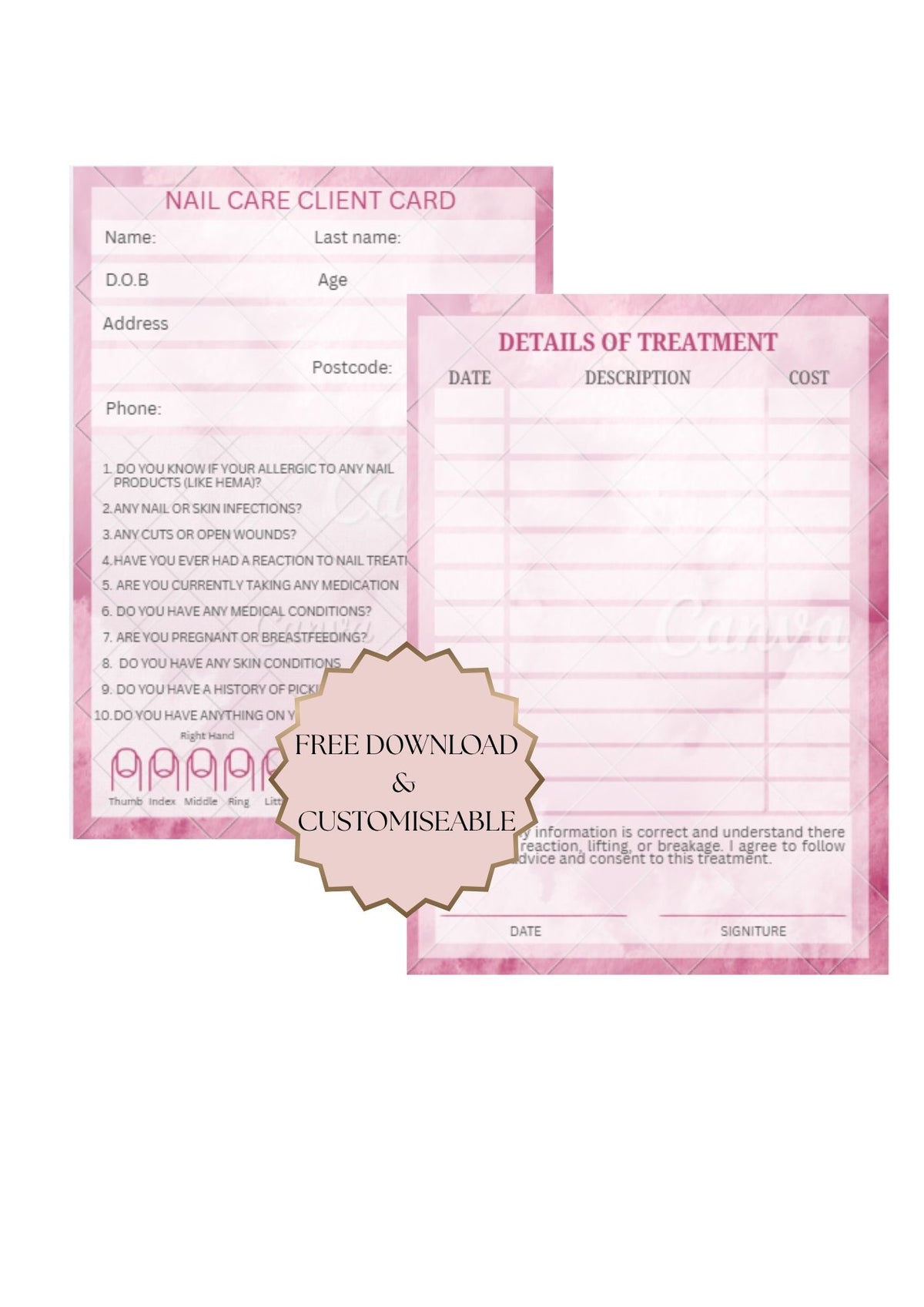 Nail care client card